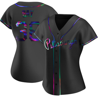Women's Replica Pittsburgh Pirates Jason Bay Alternate Jersey - Black Holographic